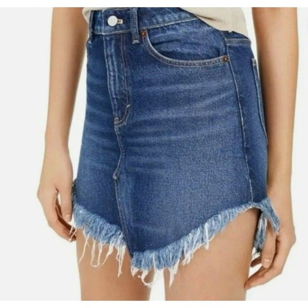 Free People Bailey Denim raw hem Mini Skirt- Size 26 NWT - Picture 2 of 15